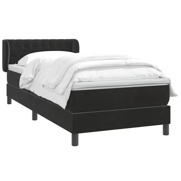 Pat box spring cu saltea, negru, 80×220 cm, catifea