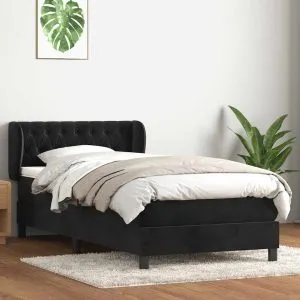 Pat box spring cu saltea, negru, 80×220 cm, catifea