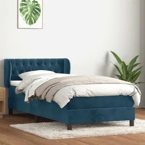 Pat box spring cu saltea, albastru închis, 80×220 cm, catifea