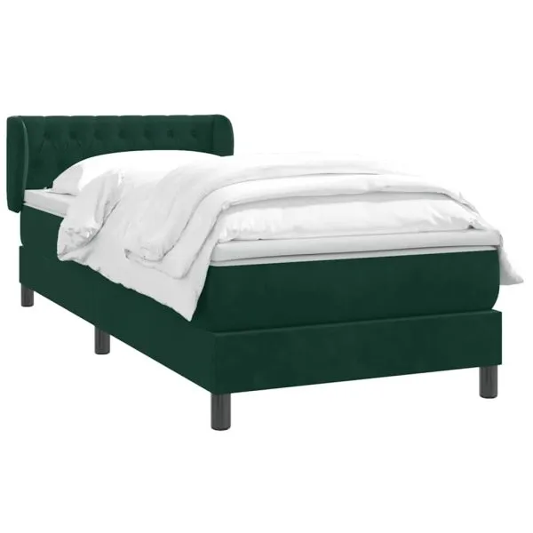 Pat box spring cu saltea, verde închis, 90×220 cm, catifea