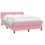 Pat box spring cu saltea, roz, 140×220 cm, catifea