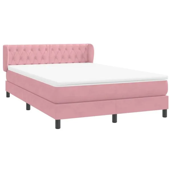 Pat box spring cu saltea, roz, 140×220 cm, catifea