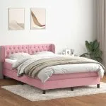 Pat box spring cu saltea, roz, 140×220 cm, catifea