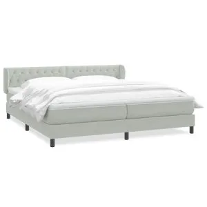 Pat cu arcuri cu saltele gri deschis 180×220 cm catifea