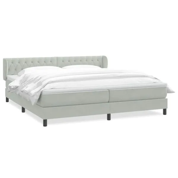 Pat cu arcuri cu saltele gri deschis 180×220 cm catifea