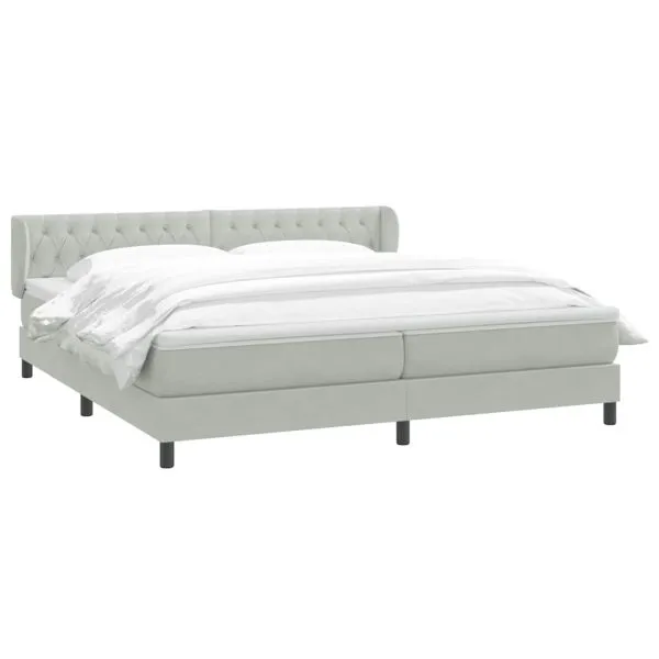 Pat cu arcuri cu saltele gri deschis 180×220 cm catifea