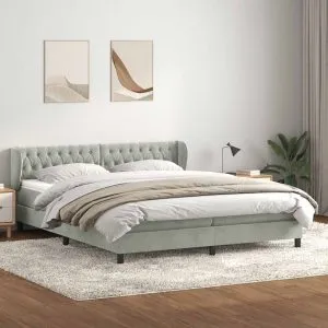 Pat cu arcuri cu saltele gri deschis 180×220 cm catifea