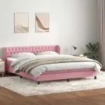Pat cu arcuri cu saltele roz 180×220 cm catifea
