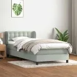 Pat box spring cu saltea, gri deschis, 80×210 cm, catifea