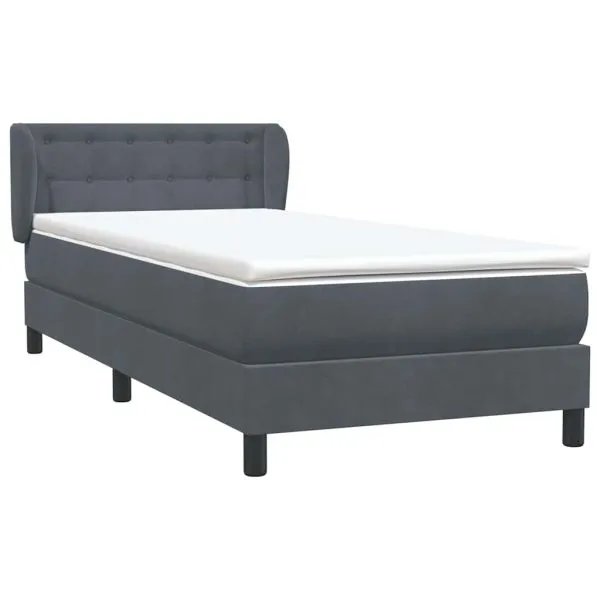 Pat box spring cu saltea, gri închis, 90×210 cm, catifea