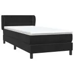 Pat box spring cu saltea, negru, 100×210 cm, catifea