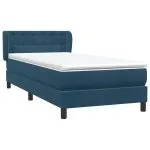 Pat box spring cu saltea, albastru închis, 100×210 cm, catifea