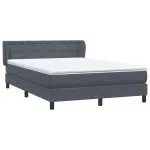 Pat box spring cu saltea, gri închis, 140×210 cm, catifea