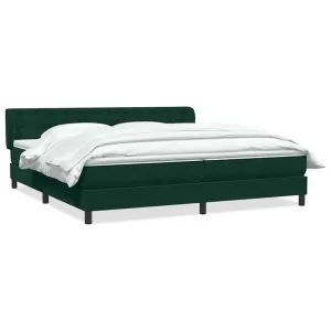 Pat cu arcuri cu saltele verde închis 180×210 cm catifea