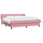 Pat cu arcuri cu saltele roz 180×210 cm catifea