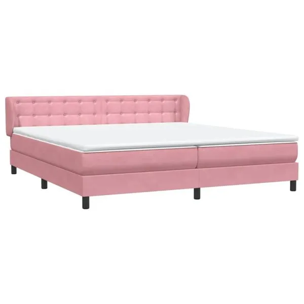 Pat cu arcuri cu saltele roz 180×210 cm catifea