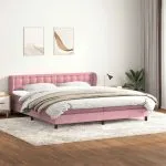 Pat cu arcuri cu saltele roz 180×210 cm catifea