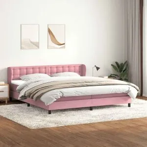 Pat cu arcuri cu saltele roz 180x210 cm catifea