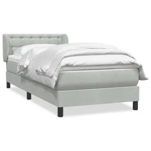 Pat box spring cu saltea, gri deschis, 80×220 cm, catifea