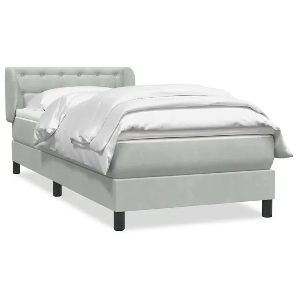 Pat box spring cu saltea, gri deschis, 80×220 cm, catifea