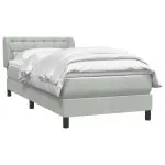 Pat box spring cu saltea, gri deschis, 80×220 cm, catifea