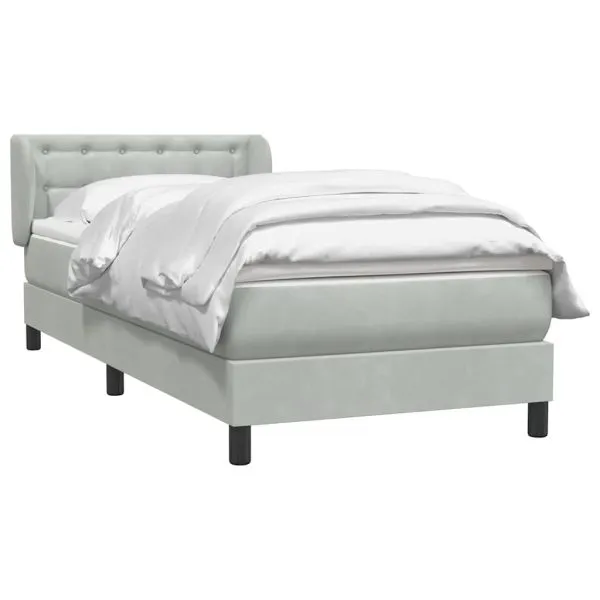 Pat box spring cu saltea, gri deschis, 80×220 cm, catifea