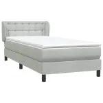 Pat box spring cu saltea, gri deschis, 80×220 cm, catifea