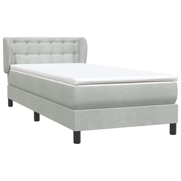 Pat box spring cu saltea, gri deschis, 80×220 cm, catifea