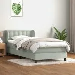 Pat box spring cu saltea, gri deschis, 80×220 cm, catifea