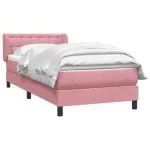Pat box spring cu saltea, roz, 80×220 cm, catifea