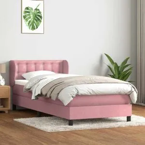 Pat box spring cu saltea, roz, 80×220 cm, catifea