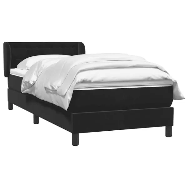 Pat box spring cu saltea, negru, 100×220 cm, catifea