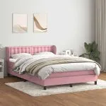 Pat box spring cu saltea, roz, 140×220 cm, catifea
