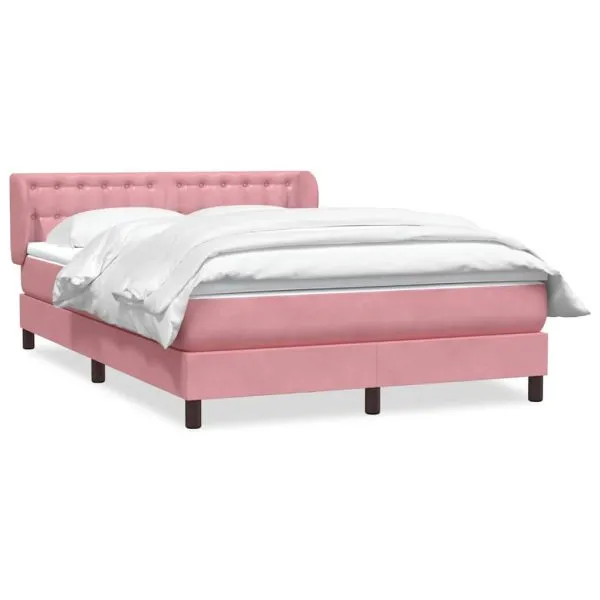 Pat box spring cu saltea, roz, 160×220 cm, catifea