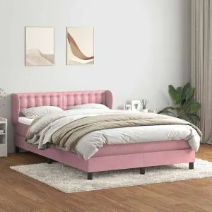 Pat box spring cu saltea, roz, 160×220 cm, catifea