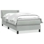 Pat box spring cu saltea, gri deschis, 80×210 cm, catifea