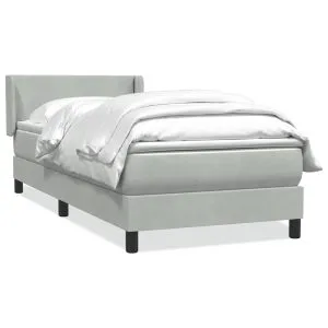 Pat box spring cu saltea, gri deschis, 80×210 cm, catifea