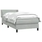 Pat box spring cu saltea, gri deschis, 80×210 cm, catifea