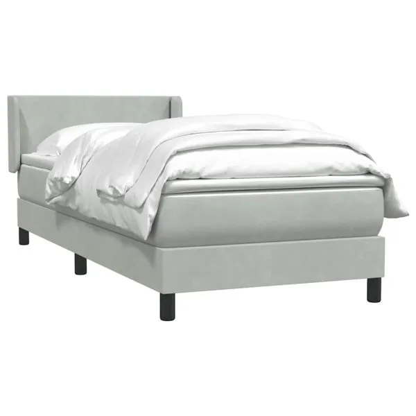 Pat box spring cu saltea, gri deschis, 80×210 cm, catifea