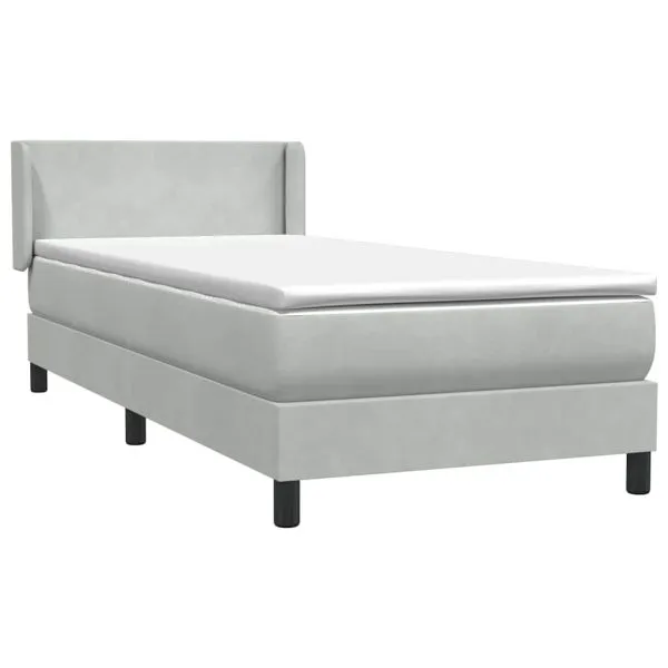 Pat box spring cu saltea, gri deschis, 80×210 cm, catifea