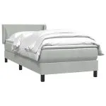 Pat box spring cu saltea, gri deschis, 90×210 cm, catifea