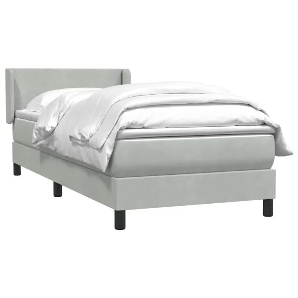 Pat box spring cu saltea, gri deschis, 90×210 cm, catifea