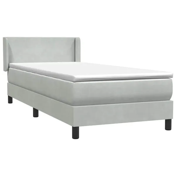 Pat box spring cu saltea, gri deschis, 90×210 cm, catifea