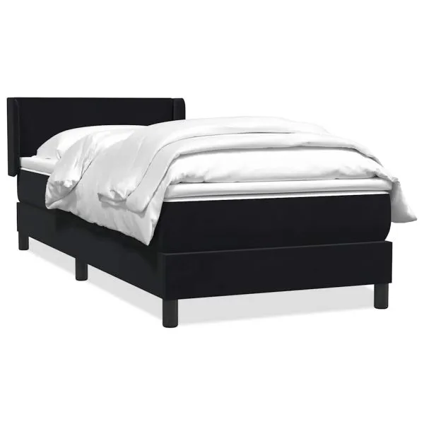 Pat box spring cu saltea, negru, 90×210 cm, catifea