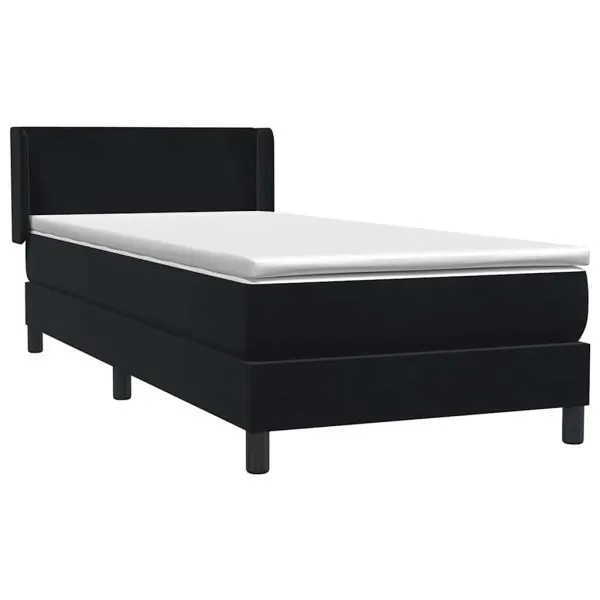 Pat box spring cu saltea, negru, 90×210 cm, catifea