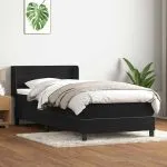 Pat box spring cu saltea, negru, 90×210 cm, catifea