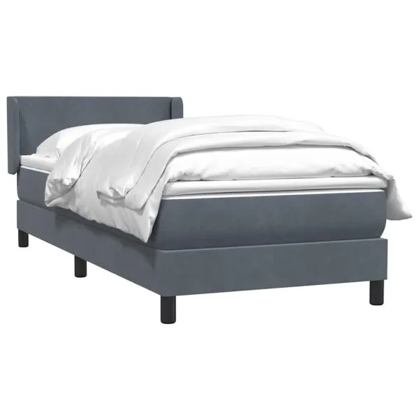 Pat box spring cu saltea, gri închis, 100×210 cm, catifea