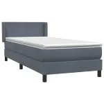 Pat box spring cu saltea, gri închis, 100×210 cm, catifea