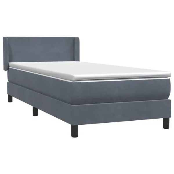 Pat box spring cu saltea, gri închis, 100×210 cm, catifea
