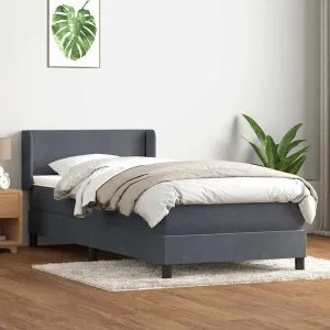Pat box spring cu saltea, gri închis, 100×210 cm, catifea